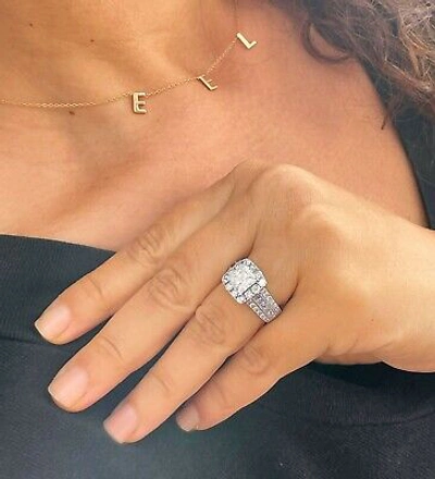 Pre-owned Knr 14k White Gold Princess Moissanite And Natural Diamond Engagement Ring 3.20ct