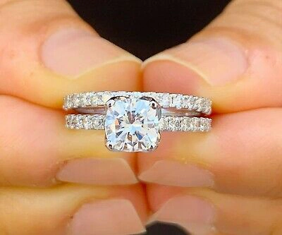 Pre-owned Knr Gia Certified 14k Solid White Gold Cushion Cut Diamond Engagement Ring 2.10ct