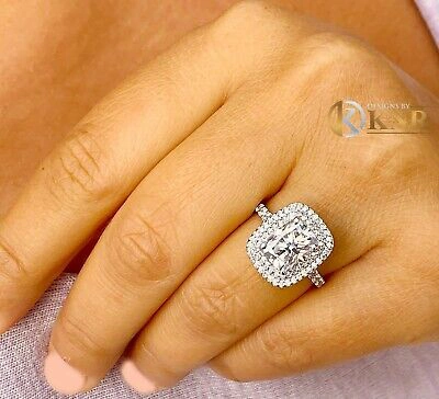 Pre-owned Charles & Colvard 14k White Gold Cushion Forever One Moissanite And Diamond Engagement Ring 4.0