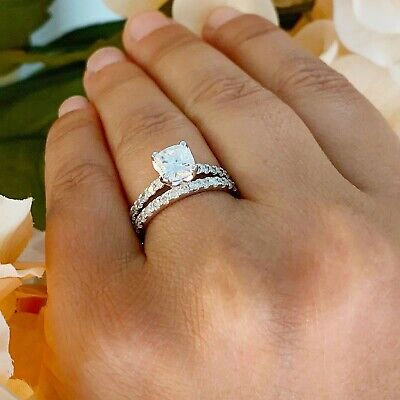 Pre-owned Knr Gia Certified 14k Solid White Gold Cushion Cut Diamond Engagement Ring 2.10ct