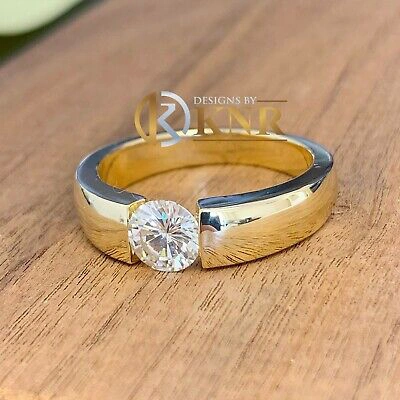 Pre-owned Knr 14k Yellow Solid Gold Round Forever One Moissanite Engagement Ring Tension 1.00