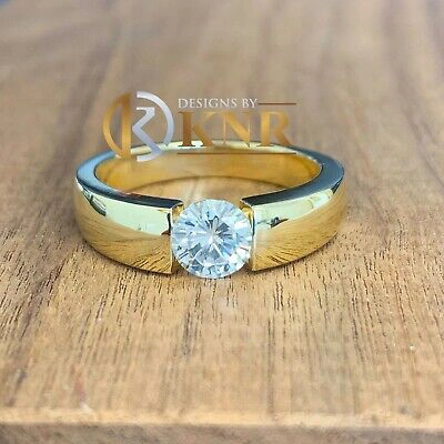 Pre-owned Knr 14k Yellow Solid Gold Round Forever One Moissanite Engagement Ring Tension 1.00