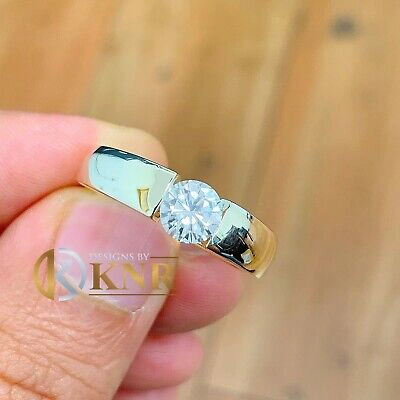 Pre-owned Knr 14k Yellow Solid Gold Round Forever One Moissanite Engagement Ring Tension 1.00