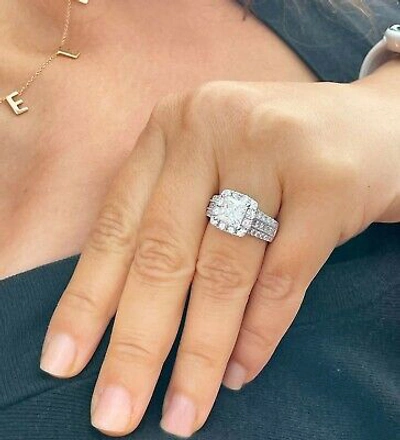 Pre-owned Knr Gia Certified 14k White Gold Princess Diamond Engagement Ring And Band 3.00ctw In White/colorless
