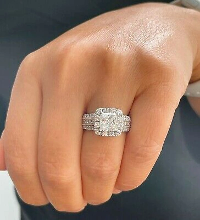 Pre-owned Knr Gia Certified 14k White Gold Princess Diamond Engagement Ring And Band 3.00ctw In White/colorless