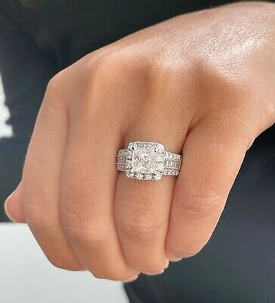 Pre-owned Knr Gia Certified 14k White Gold Princess Diamond Engagement Ring And Band 3.00ctw In White/colorless