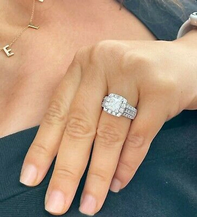Pre-owned Knr Gia Certified 14k White Gold Princess Diamond Engagement Ring And Band 3.00ctw In White/colorless