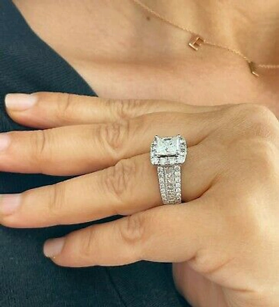 Pre-owned Knr Gia Certified 14k White Gold Princess Diamond Engagement Ring And Band 3.00ctw In White/colorless