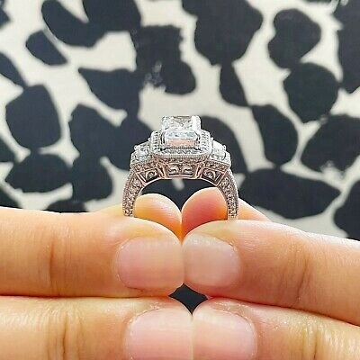 Pre-owned Radiant Gia Certified 14k Solid White Gold  Diamond Engagement Ring Halo 4.00ctw