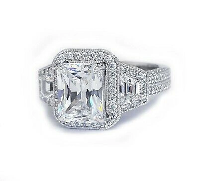 Pre-owned Radiant Gia Certified 14k Solid White Gold  Diamond Engagement Ring Halo 4.00ctw
