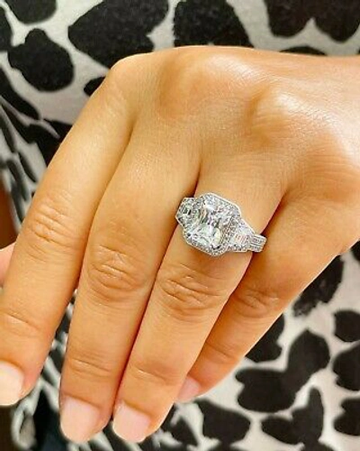 Pre-owned Radiant Gia Certified 14k Solid White Gold  Diamond Engagement Ring Halo 4.00ctw