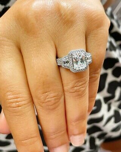 Pre-owned Radiant Gia Certified 14k Solid White Gold  Diamond Engagement Ring Halo 4.00ctw