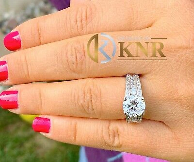 Pre-owned Knr Inc 14k Solid White Gold Round Cut Moissanite Natural Diamond Engagement Ring 3.50ct