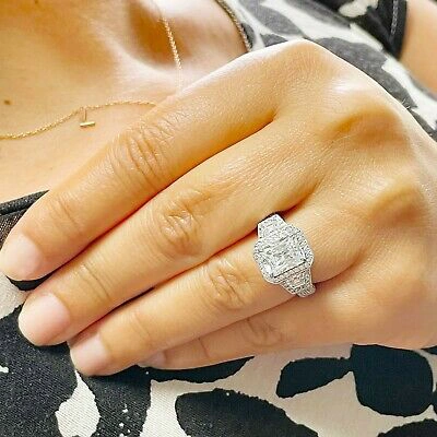 Pre-owned Radiant Gia Certified 14k Solid White Gold  Diamond Engagement Ring Halo 4.00ctw