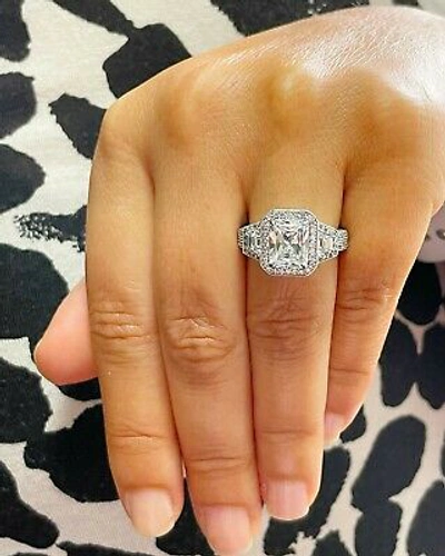 Pre-owned Radiant Gia Certified 14k Solid White Gold  Diamond Engagement Ring Halo 4.00ctw