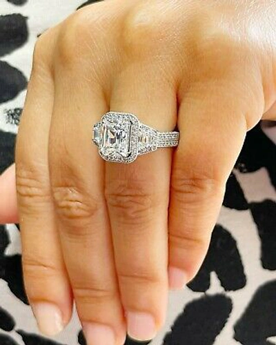 Pre-owned Radiant Gia Certified 14k Solid White Gold  Diamond Engagement Ring Halo 4.00ctw