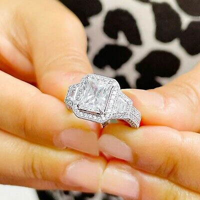 Pre-owned Radiant Gia Certified 14k Solid White Gold  Diamond Engagement Ring Halo 4.00ctw