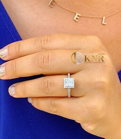 Pre-owned Charles & Colvard 14k White Gold Princess Forever One Moissanite And Diamond Engagement Ring 1.70