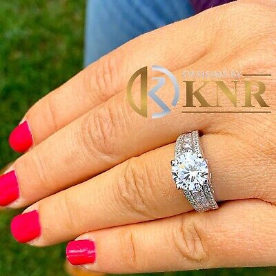 Pre-owned Knr Inc 14k Solid White Gold Round Cut Moissanite Natural Diamond Engagement Ring 3.50ct