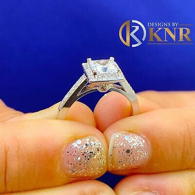 Pre-owned Charles & Colvard 14k White Gold Princess Forever One Moissanite And Diamond Engagement Ring 1.70