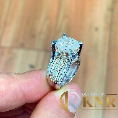 Pre-owned Knr 14k White Gold Cushion Moissanite And Natural Diamonds Engagement Ring 6.50ctw