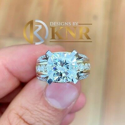 Pre-owned Knr 14k White Gold Cushion Moissanite And Natural Diamonds Engagement Ring 6.50ctw