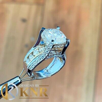 Pre-owned Knr 14k White Gold Cushion Moissanite And Natural Diamonds Engagement Ring 6.50ctw
