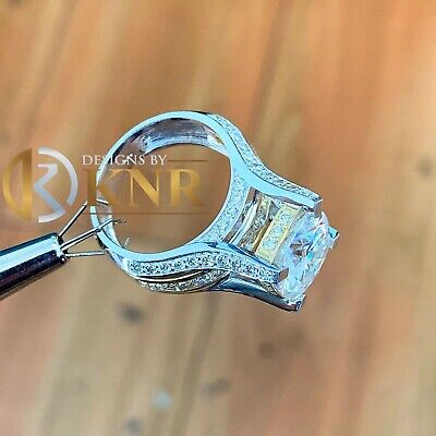 Pre-owned Knr 14k White Gold Cushion Moissanite And Natural Diamonds Engagement Ring 6.50ctw