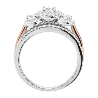 Pre-owned Finecraft 1 Cttw Diamond Trio Engagement Ring In 14k White & Rose Gold, Size 7