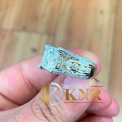 Pre-owned Knr 14k White Gold Cushion Moissanite And Natural Diamonds Engagement Ring 6.50ctw