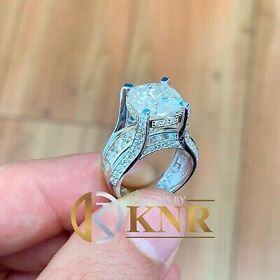 Pre-owned Knr 14k White Gold Cushion Moissanite And Natural Diamonds Engagement Ring 6.50ctw