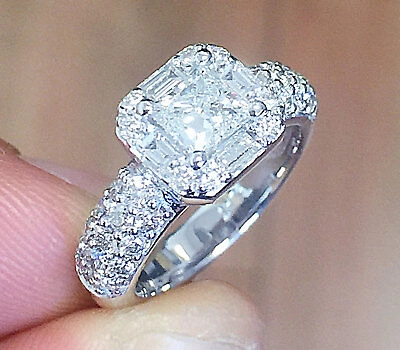 Pre-owned Halo 14k White Gold Princess Cut Diamond Engagement Ring Bridal  Deco 1.70ctw