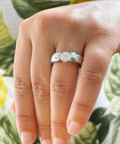 Pre-owned Gia Certified 14k Solid White Gold Round Diamond Tension Engagement Ring 1.00ct
