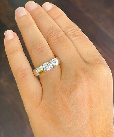 Pre-owned Gia Certified 14k Solid White Gold Round Diamond Tension Engagement Ring 1.00ct