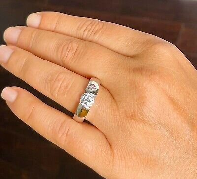 Pre-owned Gia Certified 14k Solid White Gold Round Diamond Tension Engagement Ring 1.00ct