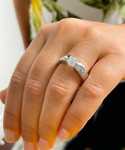 Pre-owned Gia Certified 14k Solid White Gold Round Diamond Tension Engagement Ring 1.00ct