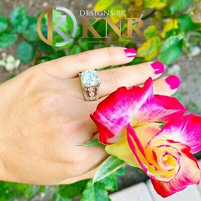 Pre-owned Knr 14k White Gold Cushion Moissanite And Natural Diamonds Engagement Ring 6.50ctw