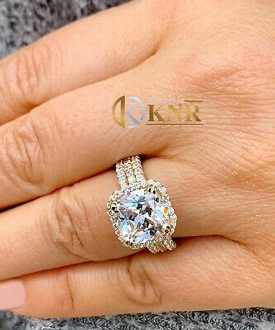 Pre-owned Charles & Colvard 14k White Gold Cushion Moissanite And Natural Diamond Engagement Rings 6.80ctw