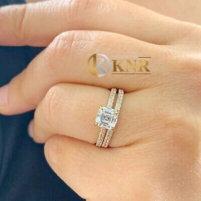 Pre-owned Knr 14k Solid Yellow Gold Asscher Cut Natural Diamond Engagement Ring And Band 1.50 In White