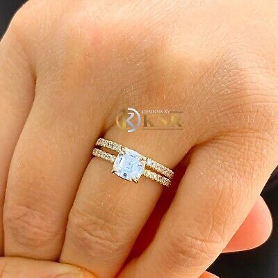 Pre-owned Knr 14k Solid Yellow Gold Asscher Cut Natural Diamond Engagement Ring And Band 1.50 In White