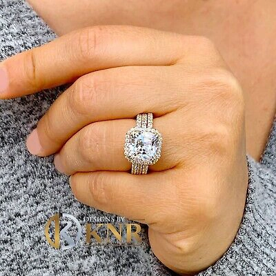 Pre-owned Charles & Colvard 14k White Gold Cushion Moissanite And Natural Diamond Engagement Rings 6.80ctw