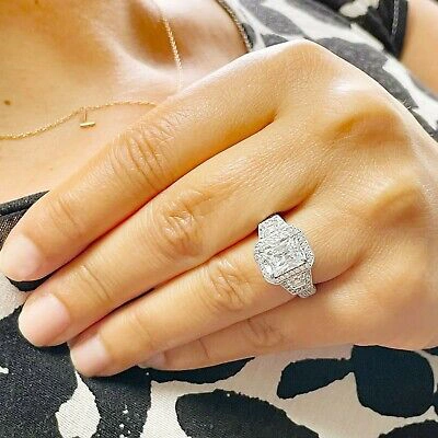 Pre-owned Charles & Colvard 14k White Gold Radiant Forever One Moissanite And Diamonds Engagement Rings 4.00