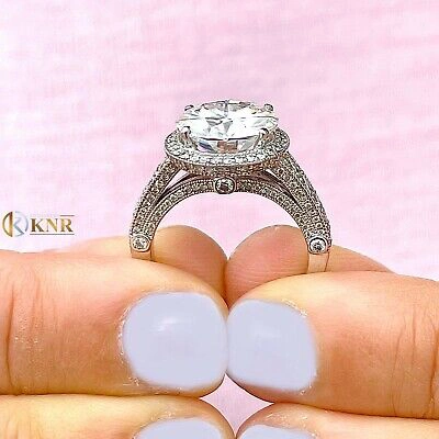 CHARLES & COLVARD Pre-owned 14k White Gold Round Forever One Moissanite Diamonds Engagement Ring 6.30ctw