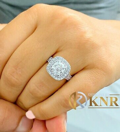 Pre-owned Knr Inc 14k White Gold Cushion Forever One Moissanite Diamond Engagement Ring Halo 2.70