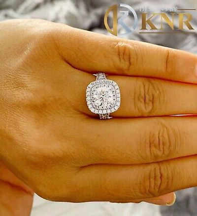 Pre-owned Knr Inc 14k White Gold Cushion Forever One Moissanite Diamond Engagement Ring Halo 2.70