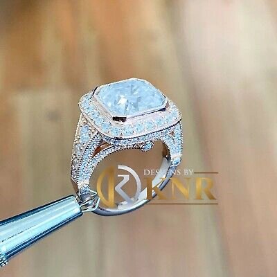 Pre-owned Knr 14k Solid Rose Gold Asscher Moissanite And Natural Diamond Engagement Ring 4.60 In Pink