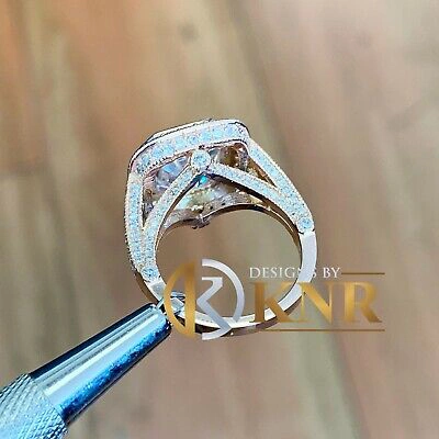 Pre-owned Knr 14k Solid Rose Gold Asscher Moissanite And Natural Diamond Engagement Ring 4.60 In Pink