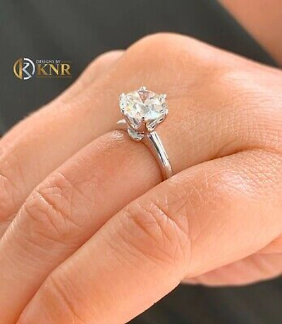 Pre-owned Charles & Colvard 14k Solid White Gold Round Forever One Moissanite Engagement Ring Solitaire 3.00