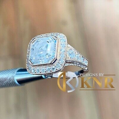 Pre-owned Knr 14k Solid Rose Gold Asscher Moissanite And Natural Diamond Engagement Ring 4.60 In Pink
