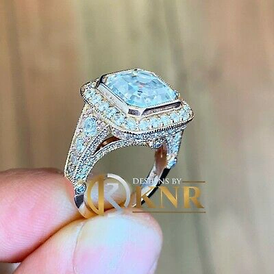 Pre-owned Knr 14k Solid Rose Gold Asscher Moissanite And Natural Diamond Engagement Ring 4.60 In Pink